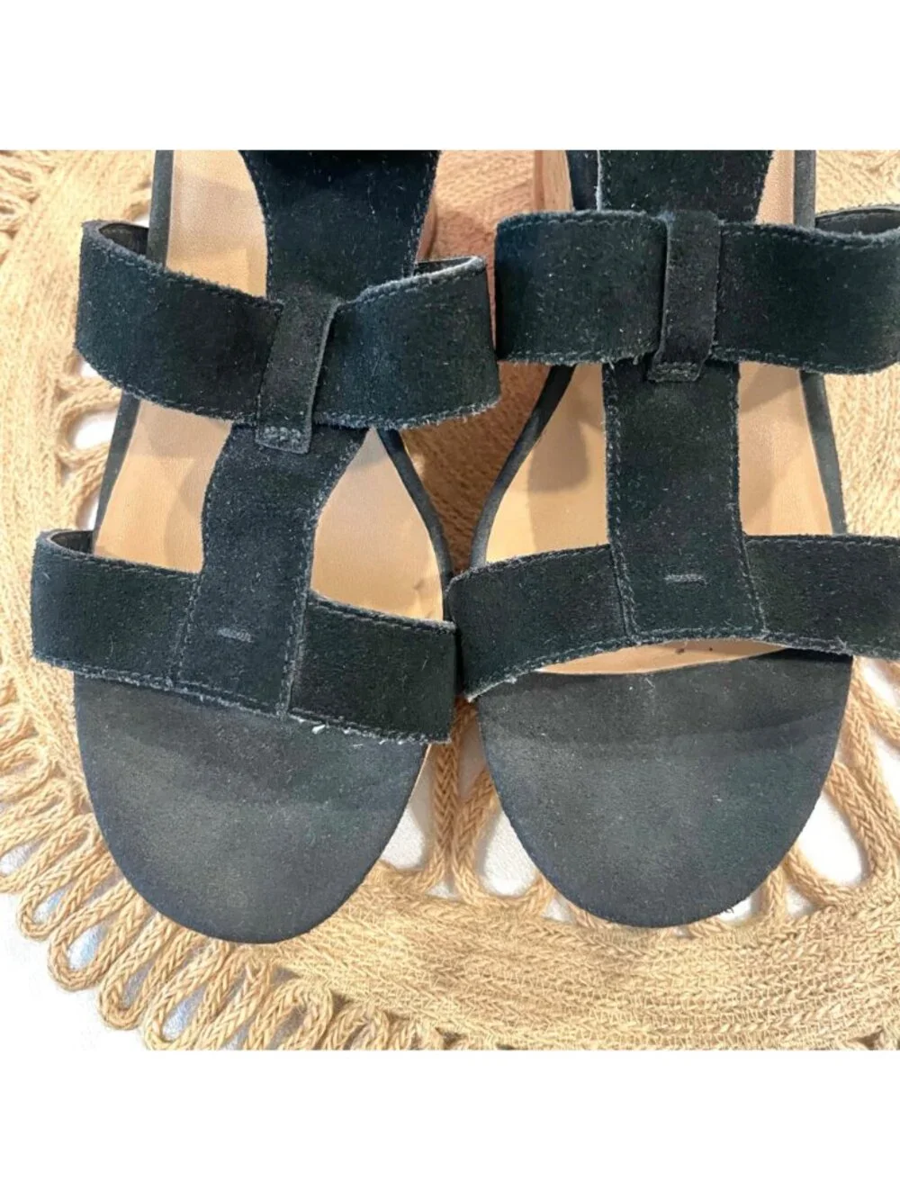 UGG Whitney Wedge Black Suede Sandals Size 8 Boho Chic Coastal